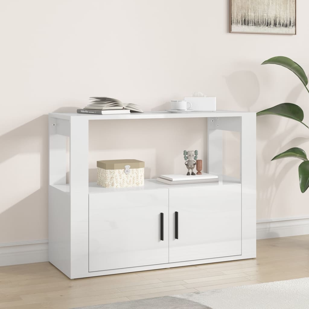 Credenza Bianco Lucido 80x30x60 cm in Legno Multistrato - homemem39