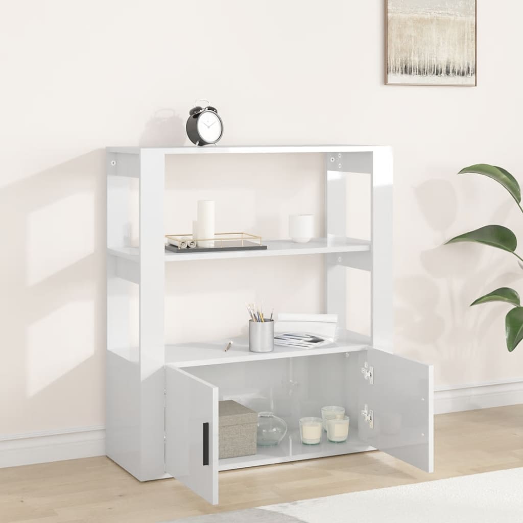 Credenza Bianco Lucido 80x30x90 cm in Legno Multistrato - homemem39