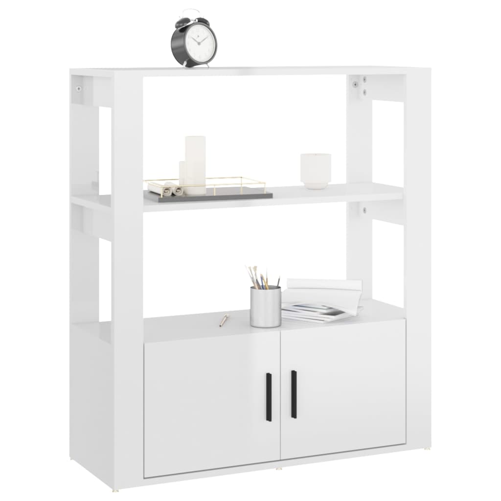 Credenza Bianco Lucido 80x30x90 cm in Legno Multistrato - homemem39