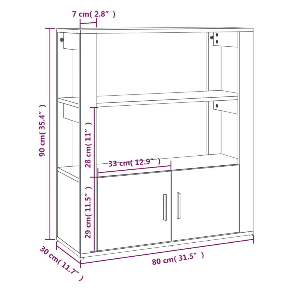 Credenza Bianco Lucido 80x30x90 cm in Legno Multistrato - homemem39