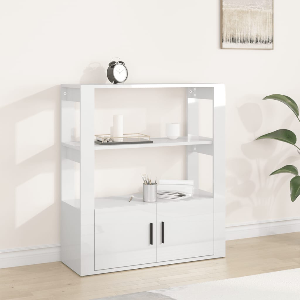 Credenza Bianco Lucido 80x30x90 cm in Legno Multistrato - homemem39