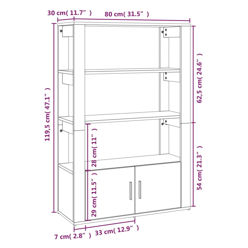 Credenza Rovere Fumo 80x30x119,5 cm in Legno Multistrato - homemem39