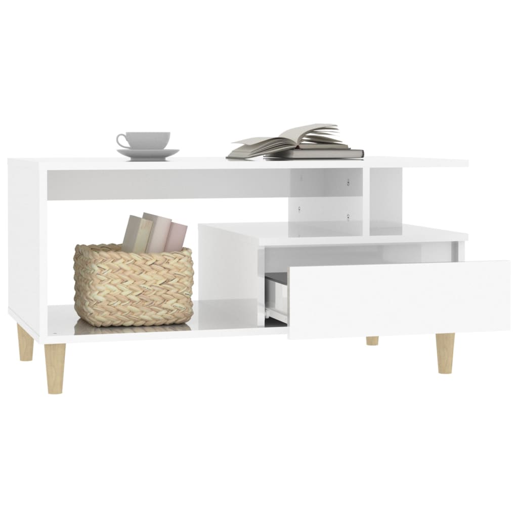 Tavolino da Salotto Bianco Lucido 90x49x45 cm Legno Multistrato - homemem39