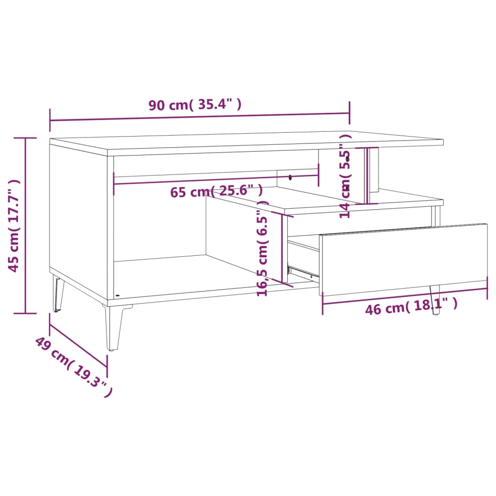 Tavolino da Salotto Bianco 90x49x45 cm in Legno Multistrato - homemem39