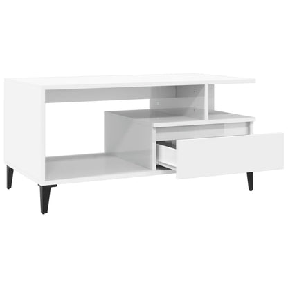 Tavolino da Salotto Bianco Lucido 90x49x45 cm Legno Multistrato - homemem39