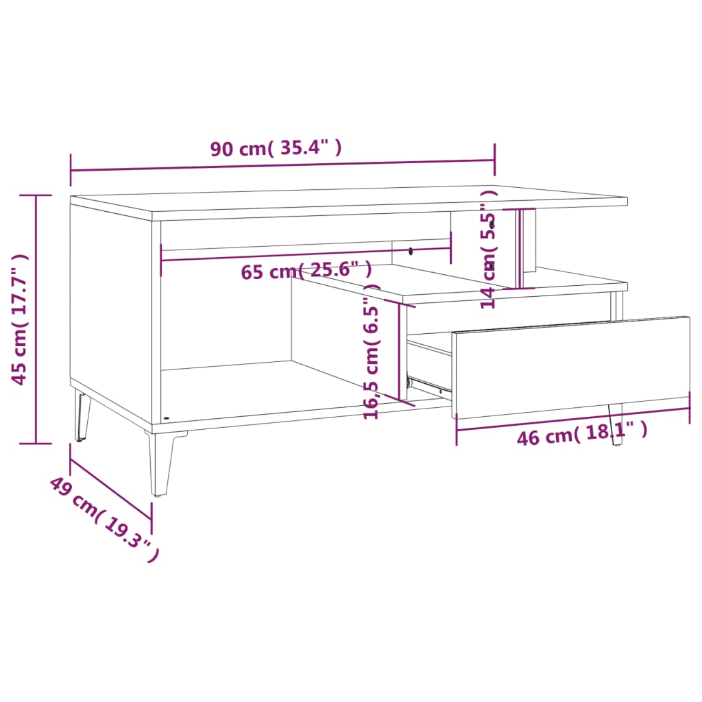 Tavolino da Salotto Bianco Lucido 90x49x45 cm Legno Multistrato - homemem39