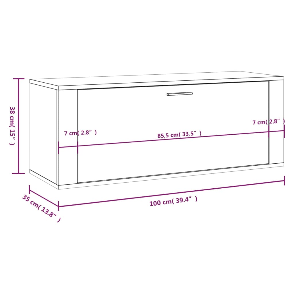 Scarpiera a Muro Rovere Marrone100x35x38cm in Legno Multistrato - homemem39