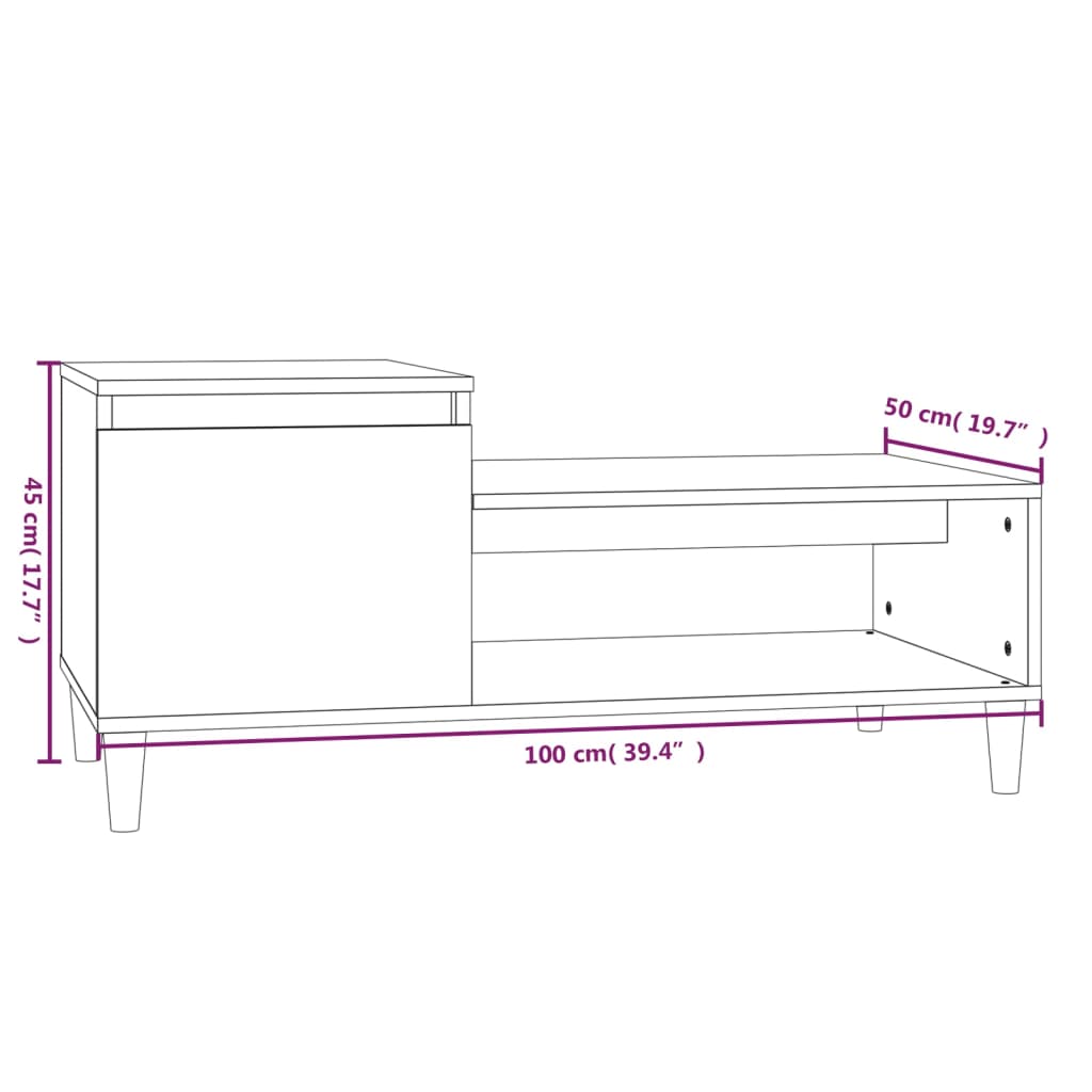 Tavolino da Salotto Bianco 100x50x45 cm in Legno Multistrato - homemem39