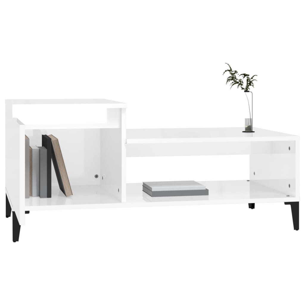 Tavolino da Salotto Bianco Lucido 100x50x45cm Legno Multistrato - homemem39