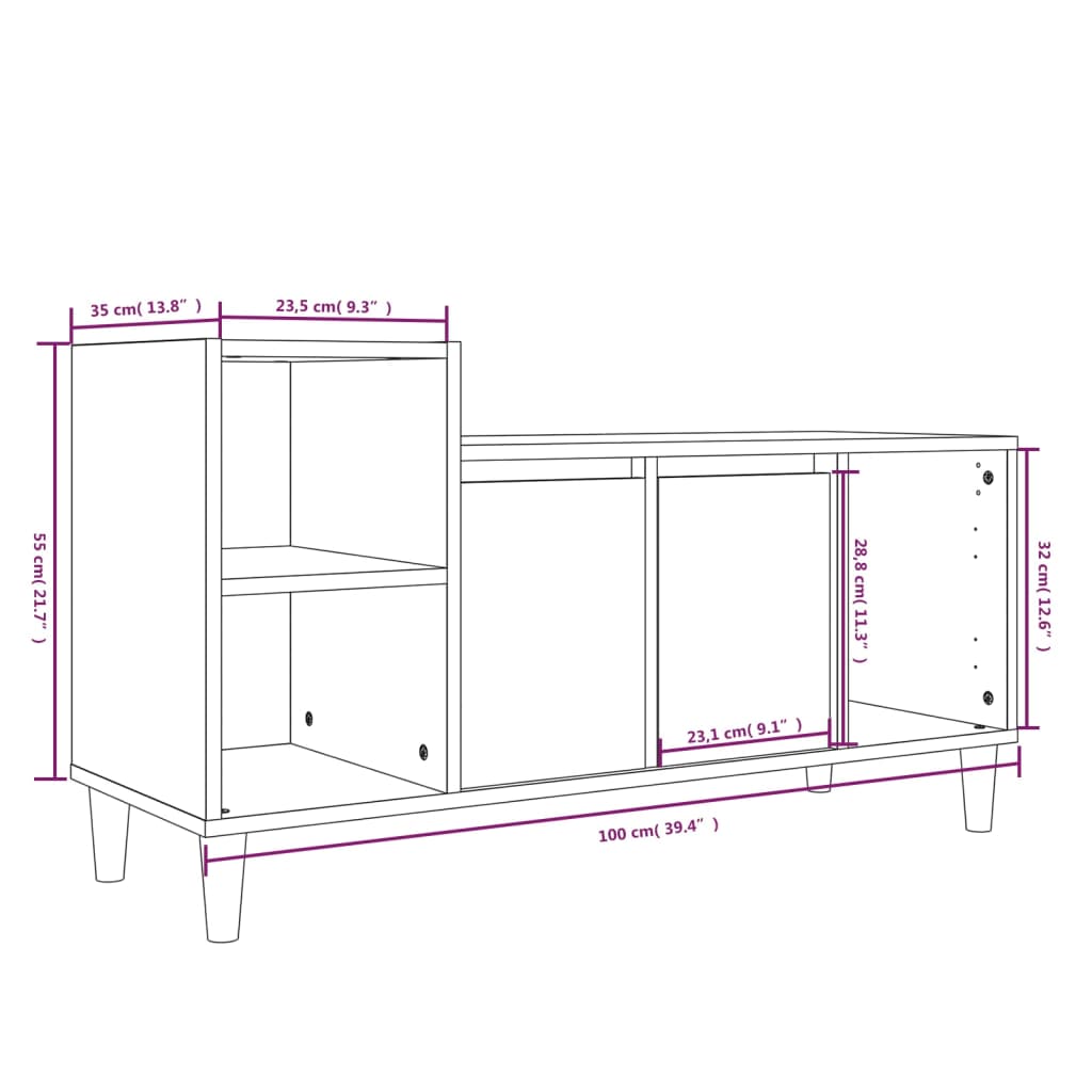 Mobile Porta TV Nero 100x35x55 cm in Legno Multistrato - homemem39