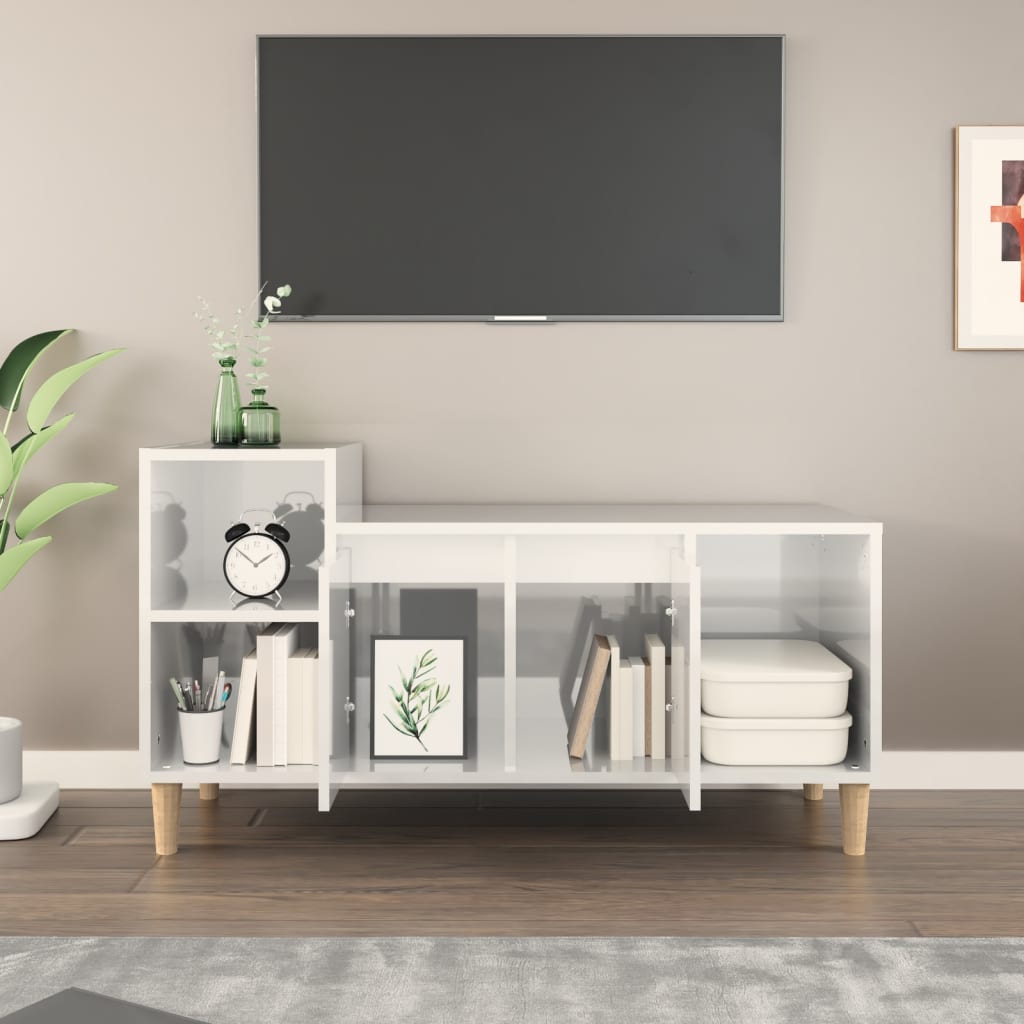 Mobile Porta TV Bianco Lucido 100x35x55 cm in Legno Multistrato - homemem39