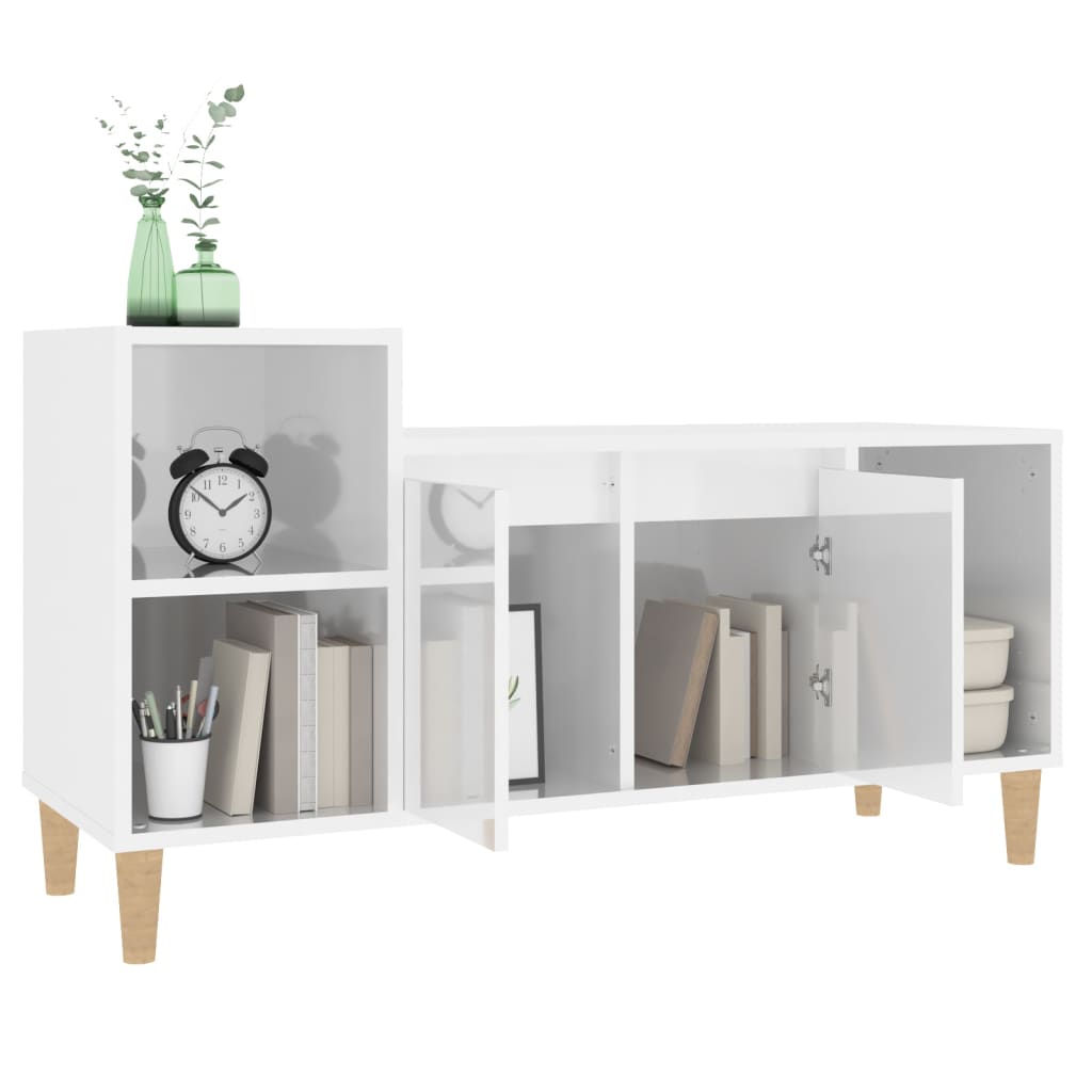 Mobile Porta TV Bianco Lucido 100x35x55 cm in Legno Multistrato - homemem39