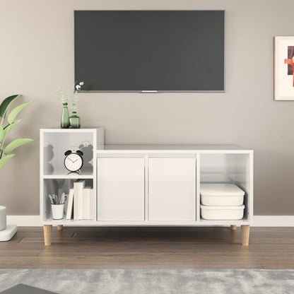 Mobile Porta TV Bianco Lucido 100x35x55 cm in Legno Multistrato - homemem39