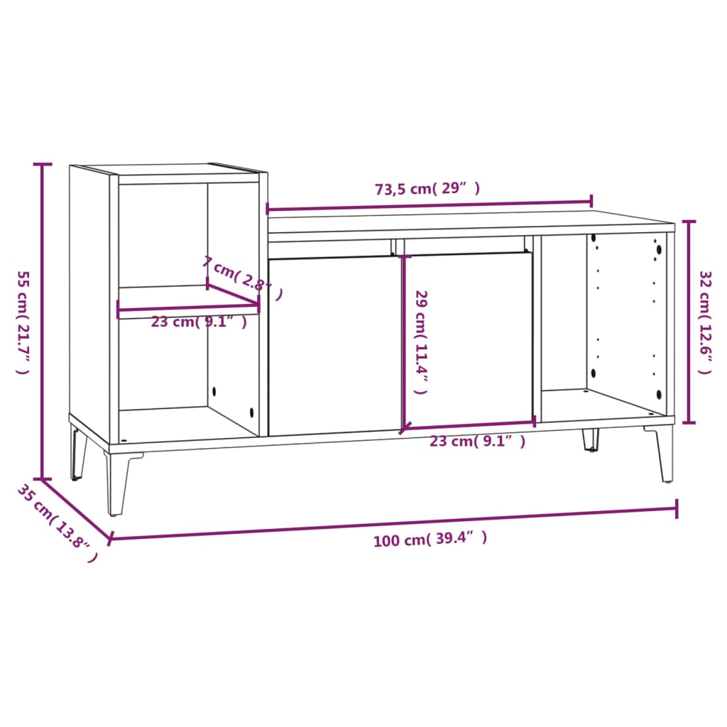 Mobile Porta TV Bianco 100x35x55 cm in Legno Multistrato - homemem39