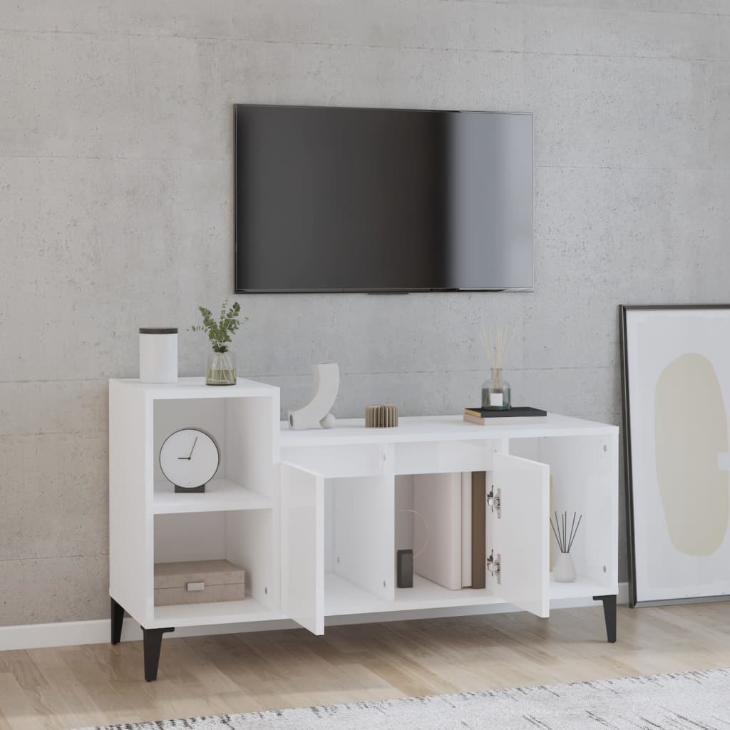 Mobile Porta TV Bianco Lucido 100x35x55 cm in Legno Multistrato - homemem39