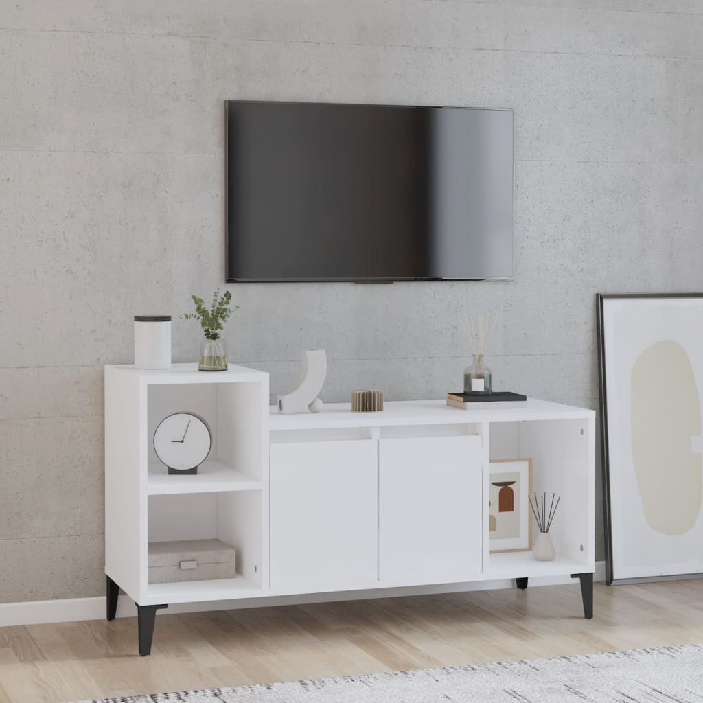 Mobile Porta TV Bianco Lucido 100x35x55 cm in Legno Multistrato - homemem39