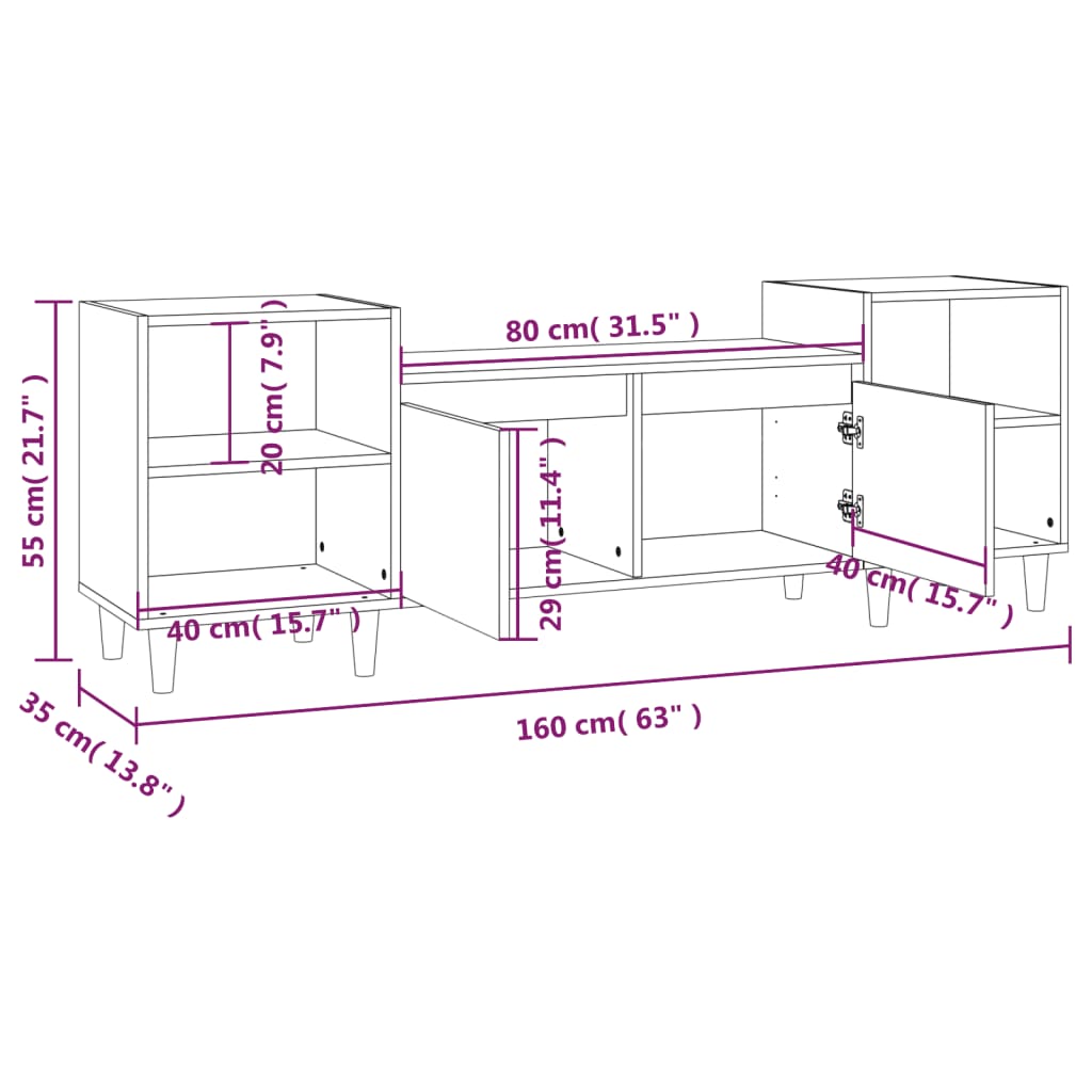 Mobile Porta TV Nero 160x35x55 cm in Legno Multistrato - homemem39