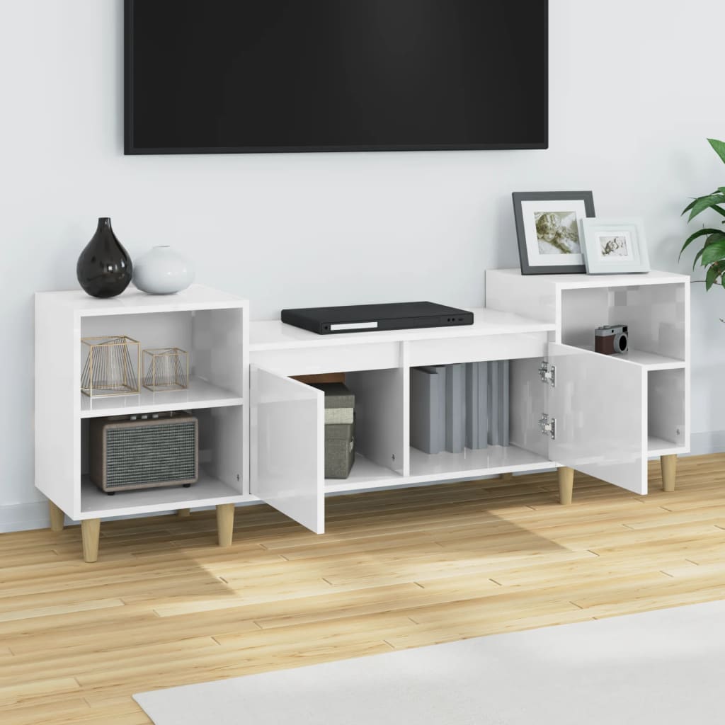 Mobile Porta TV Bianco Lucido 160x35x55 cm in Legno Multistrato - homemem39