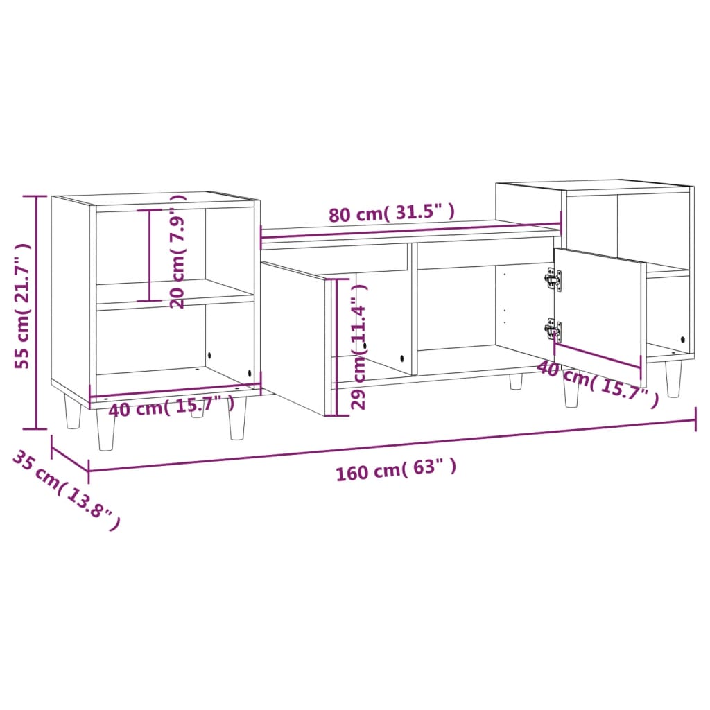 Mobile Porta TV Bianco Lucido 160x35x55 cm in Legno Multistrato - homemem39