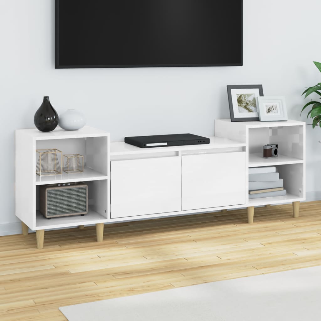 Mobile Porta TV Bianco Lucido 160x35x55 cm in Legno Multistrato - homemem39