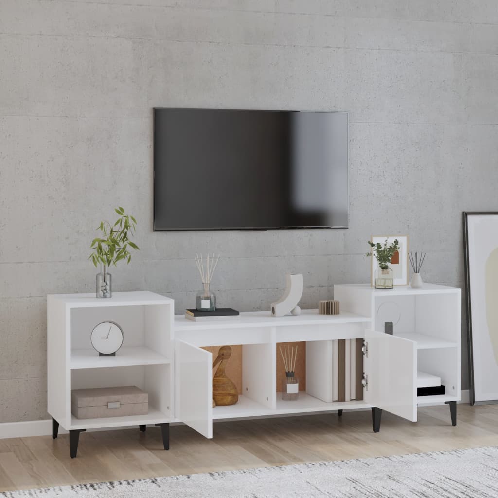 Mobile Porta TV Bianco Lucido 160x35x55 cm in Legno Multistrato - homemem39