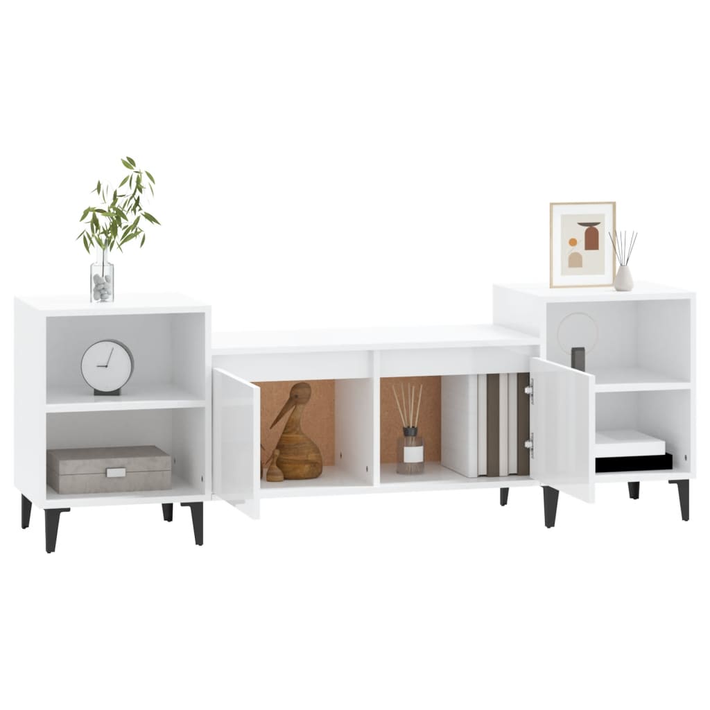 Mobile Porta TV Bianco Lucido 160x35x55 cm in Legno Multistrato - homemem39