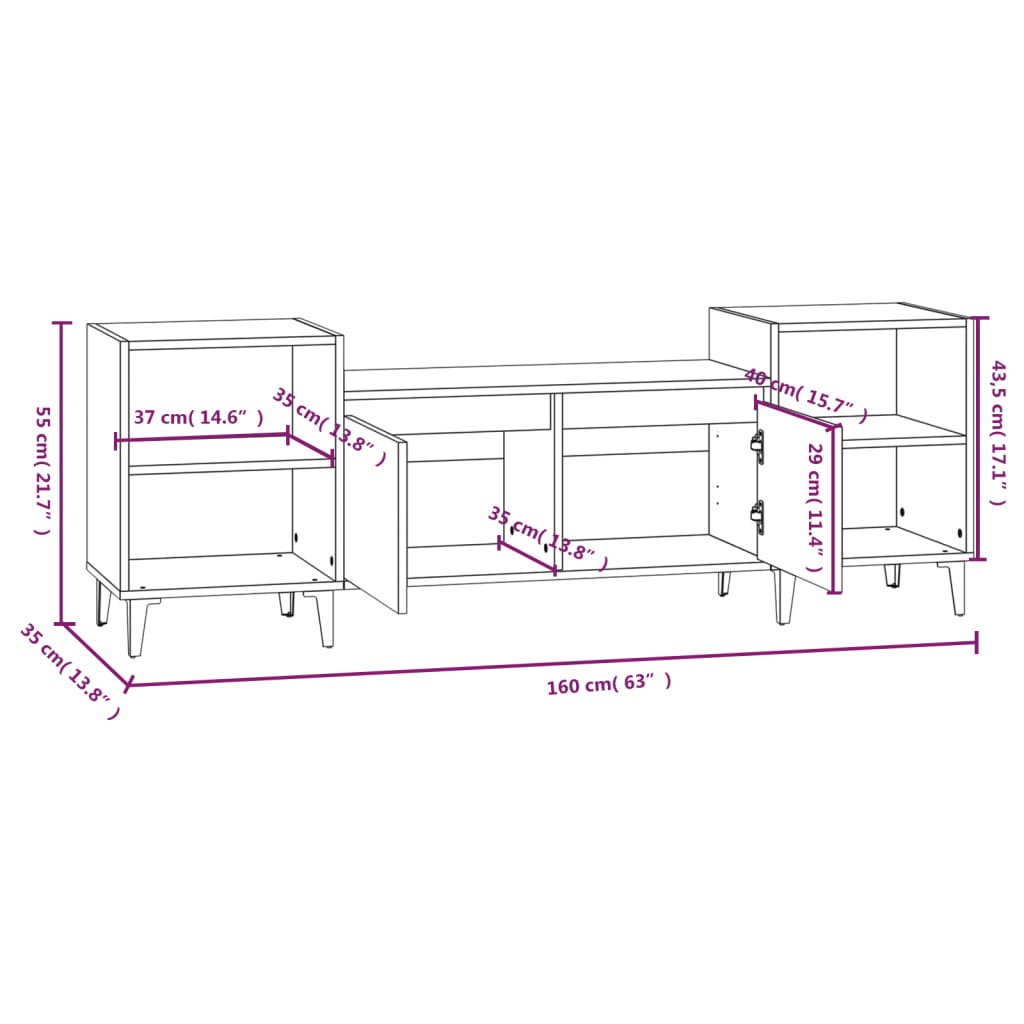 Mobile Porta TV Rovere Sonoma 160x35x55 cm Legno Multistrato - homemem39