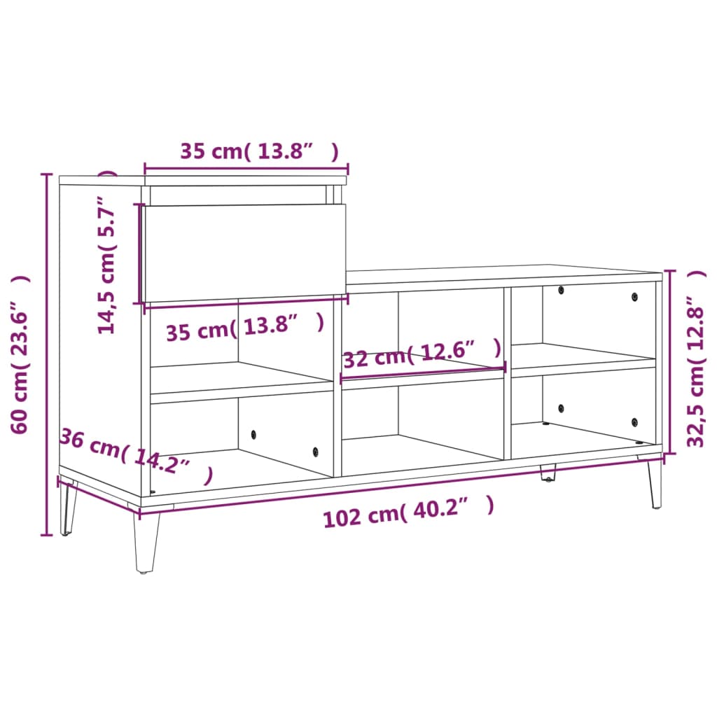 Scarpiera Nera 102x36x60 cm in Legno Multistrato - homemem39