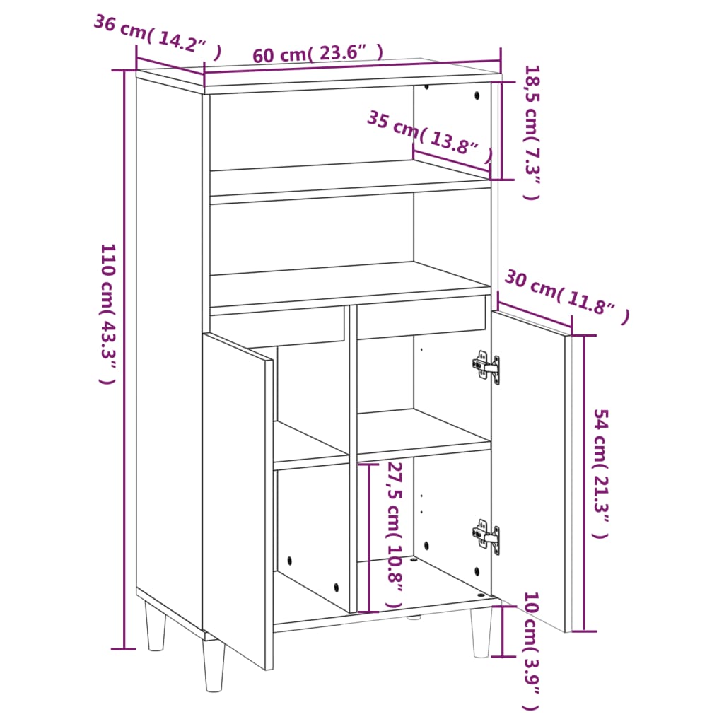 Credenza Alta Bianca 60x36x110 cm in Legno Multistrato - homemem39