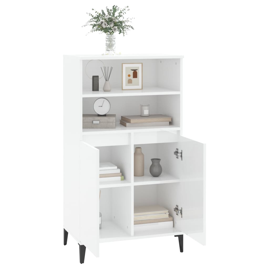 Credenza Bianco Lucido 60x36x110 cm in Legno Multistrato - homemem39