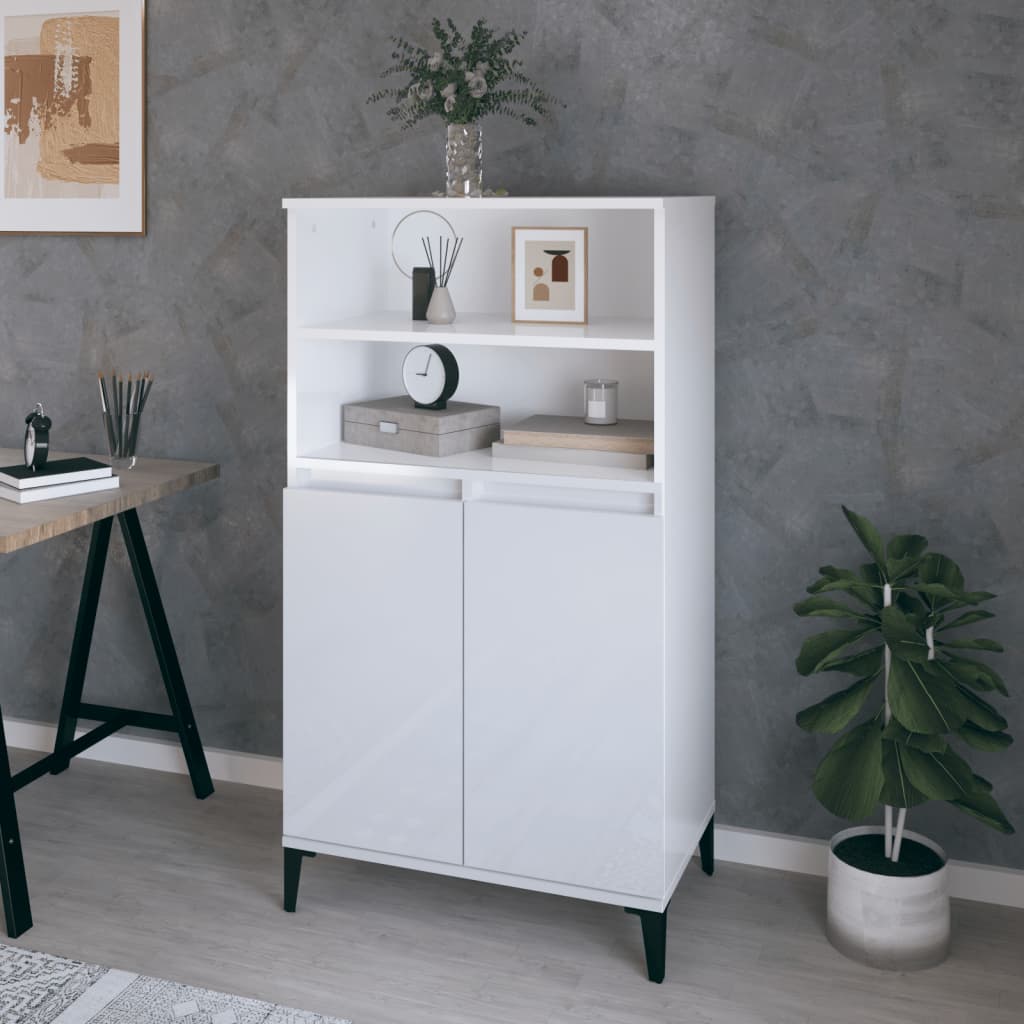 Credenza Bianco Lucido 60x36x110 cm in Legno Multistrato - homemem39