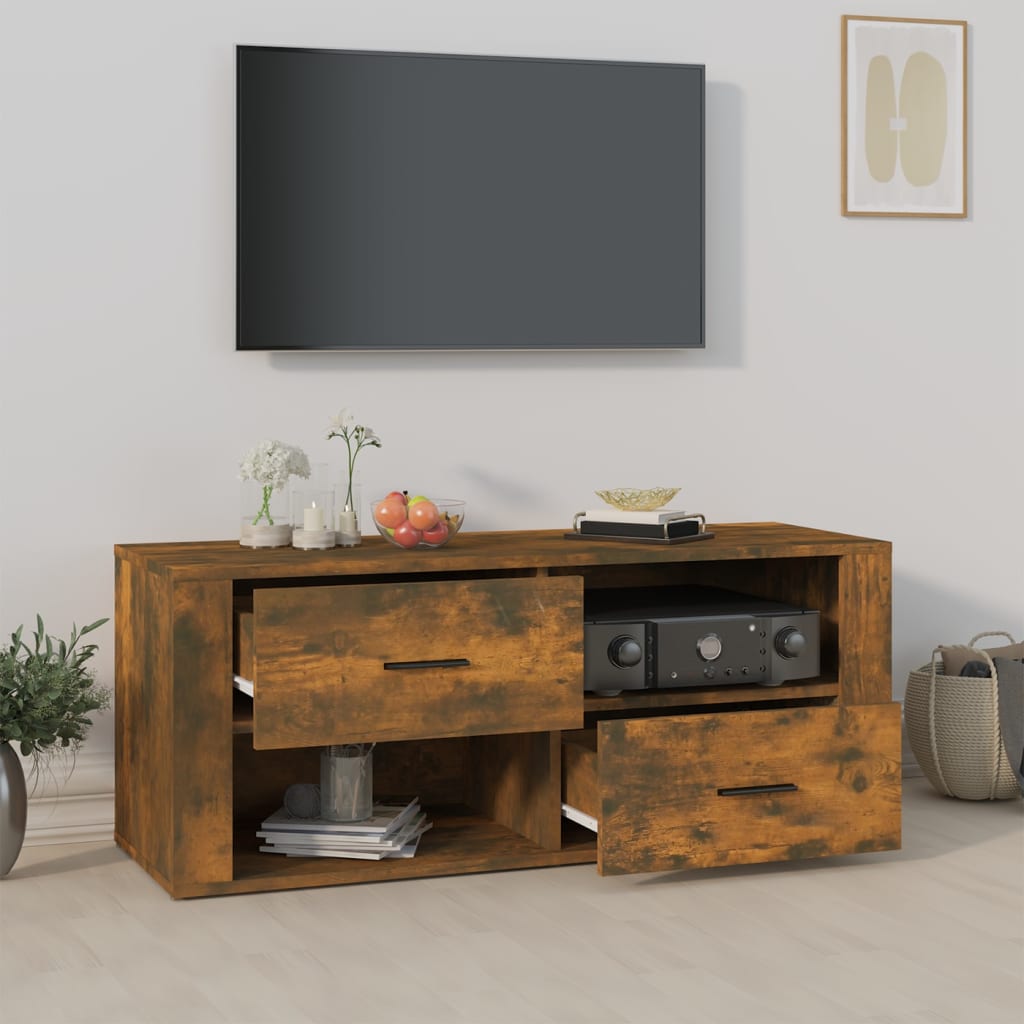 Mobile TV Rovere Fumo 100x35x40 cm in Legno Multistrato - homemem39