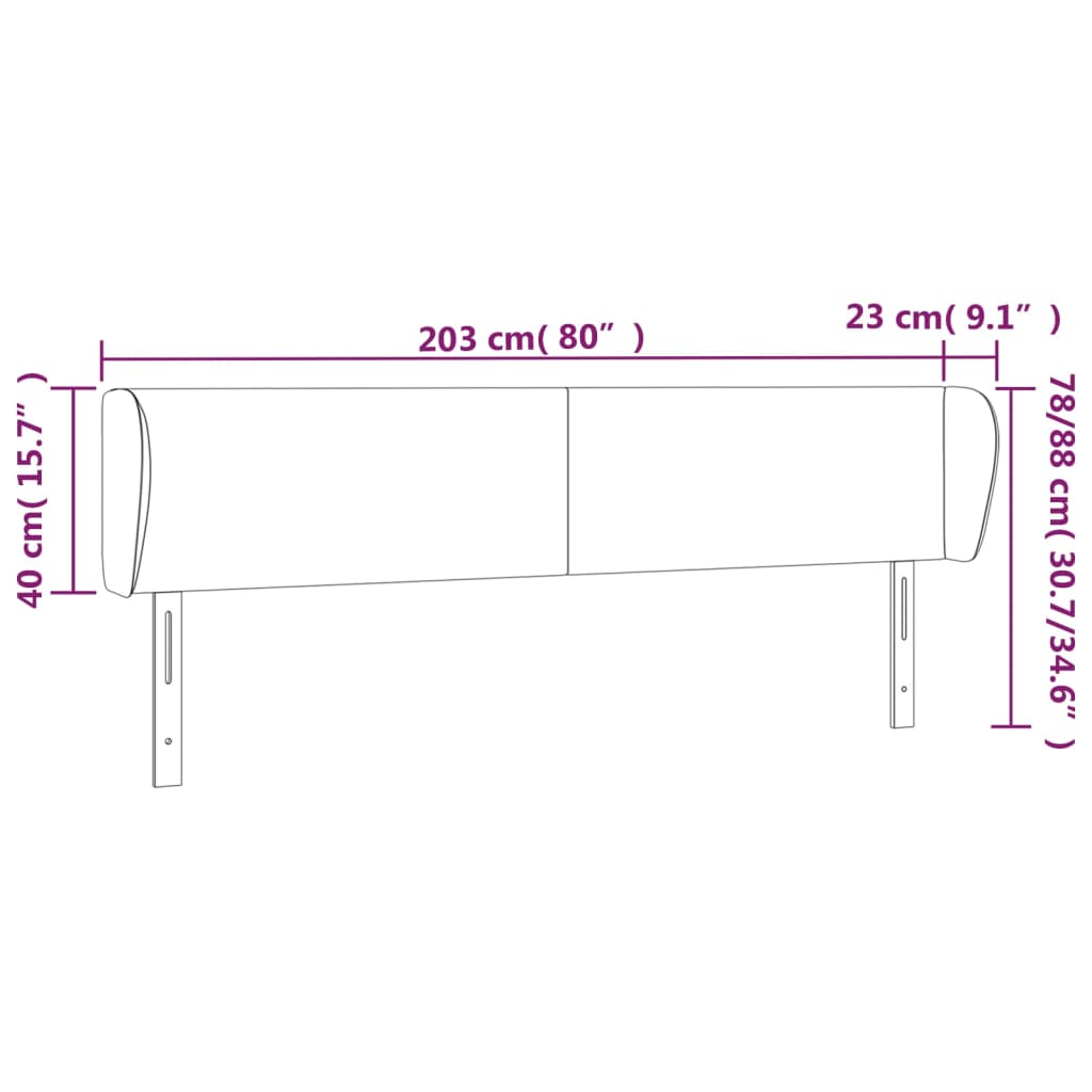 Testiera ad Orecchio Grigio Chiaro 203x23x78/88 cm in Velluto - homemem39