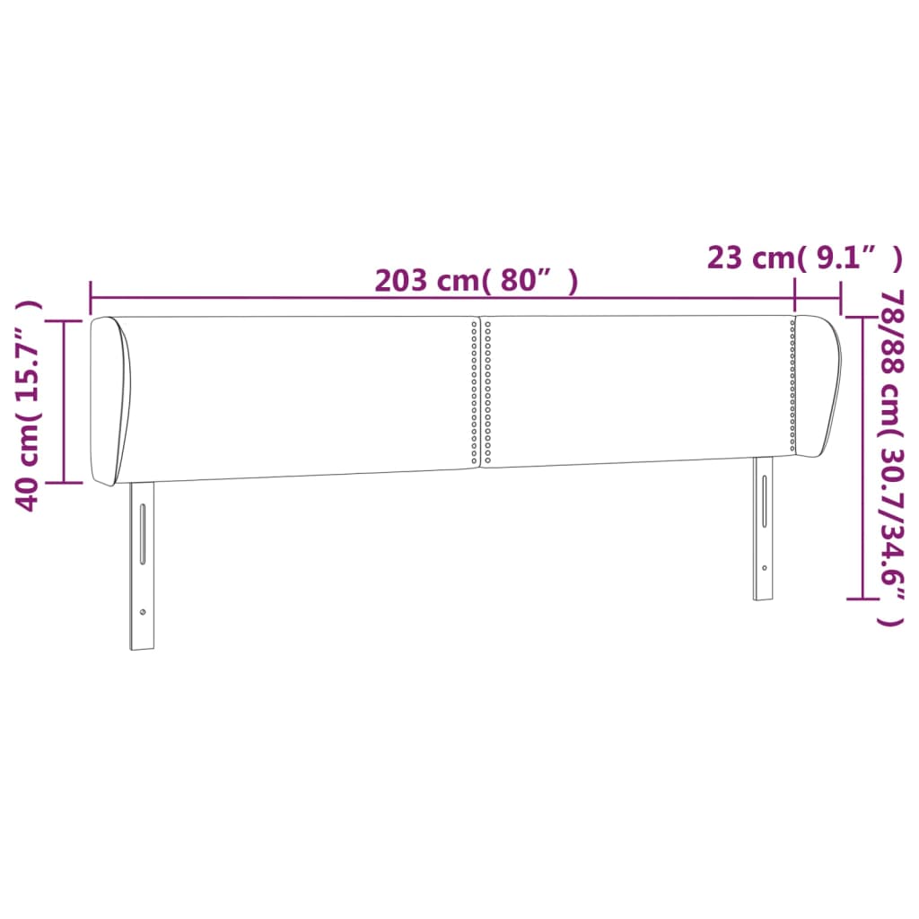 Testiera ad Orecchio Nera 203x23x78/88 cm in Tessuto - homemem39