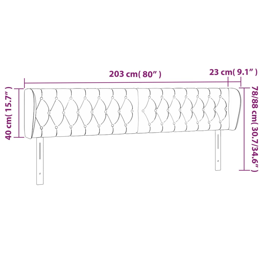 Testiera ad Orecchio Grigio Chiaro 203x23x78/88 cm in Velluto - homemem39