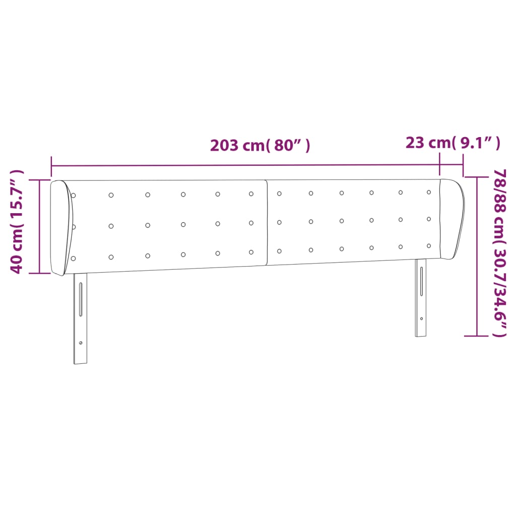 Testiera ad Orecchio Grigio Chiaro 203x23x78/88 cm in Velluto - homemem39