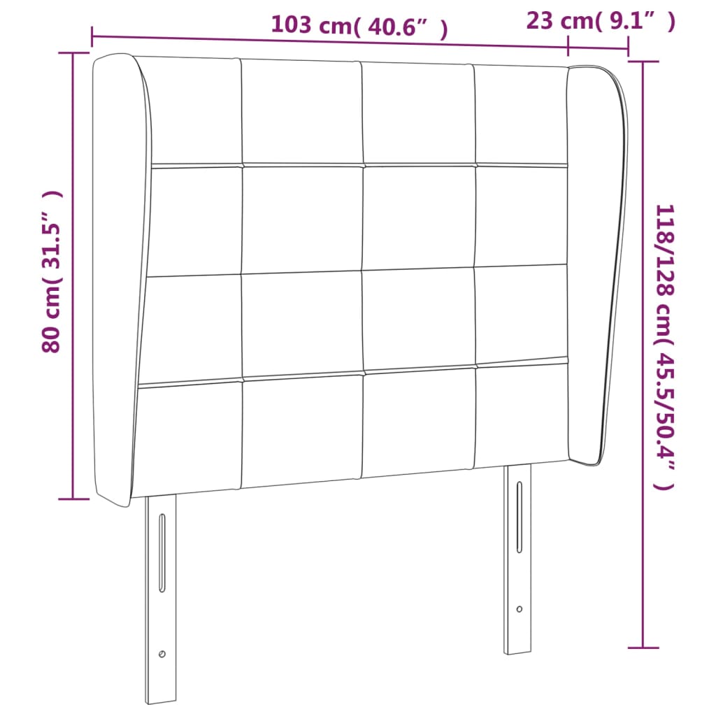 Testiera ad Orecchio Nera 103x23x118/128 cm in Velluto - homemem39