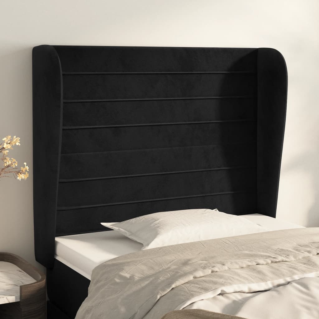 Testiera ad Orecchio Nera 103x23x118/128 cm in Velluto - homemem39