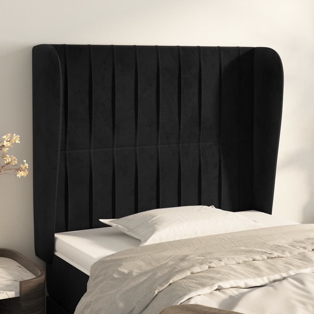 Testiera ad Orecchio Nera 103x23x118/128 cm in Velluto - homemem39