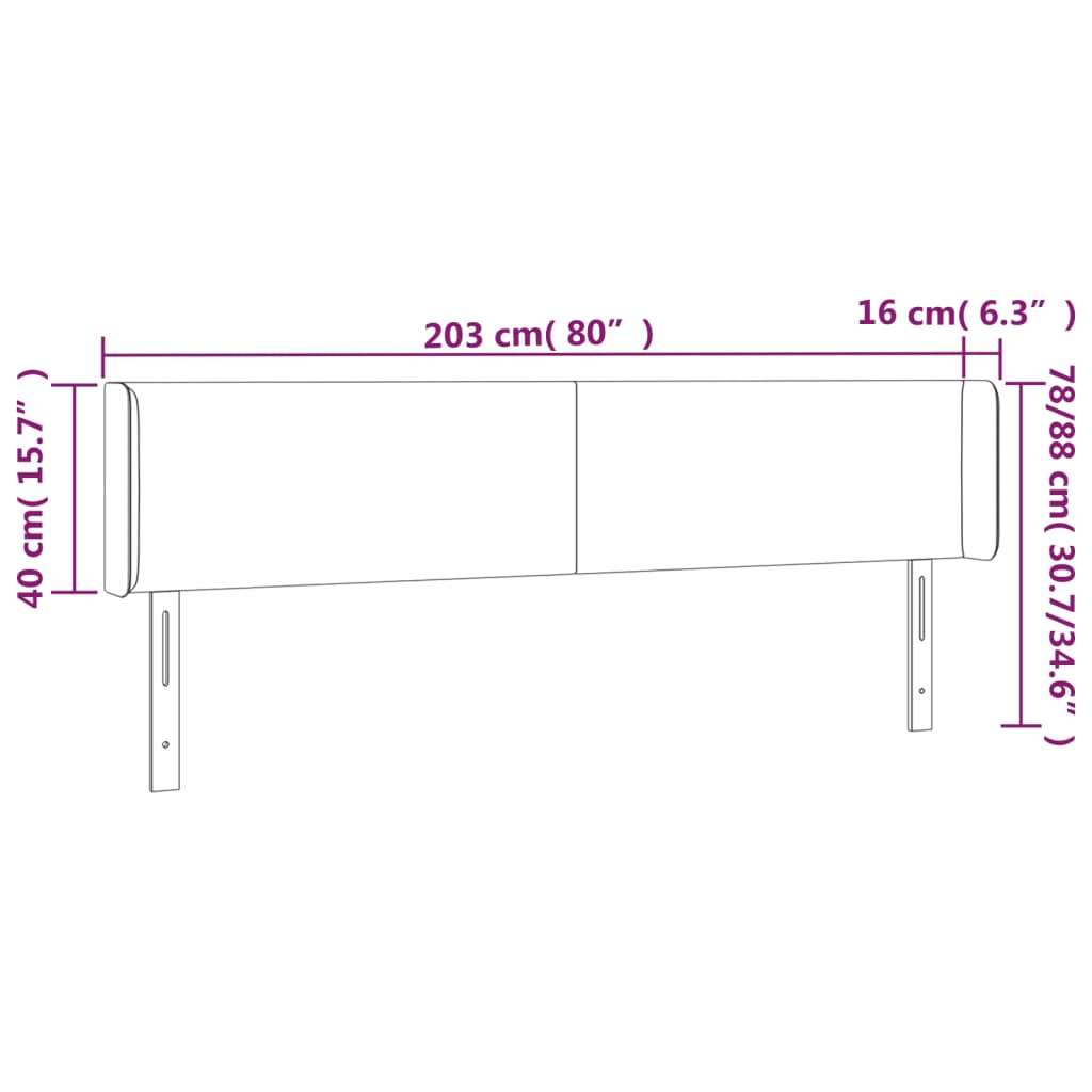 Testiera ad Orecchio Grigio Scuro 203x16x78/88 cm in Velluto - homemem39