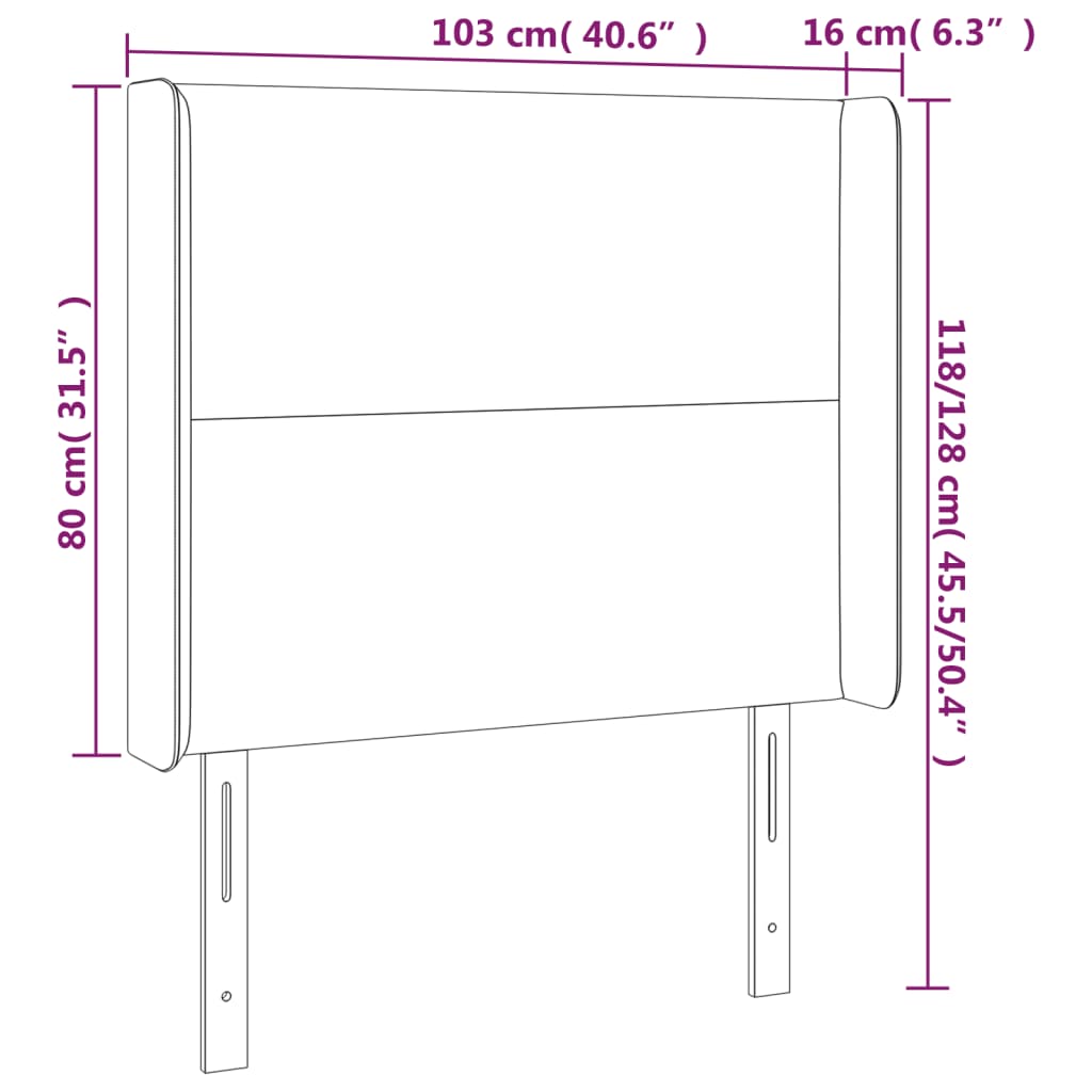 Testiera ad Orecchio Nera 103x16x118/128 cm in Tessuto - homemem39