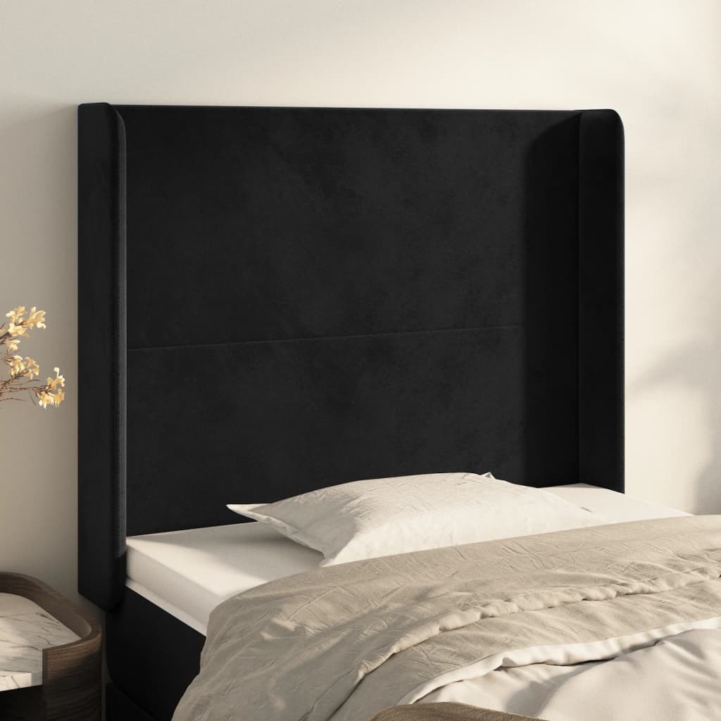 Testiera ad Orecchio Nera 103x16x118/128 cm in Velluto - homemem39