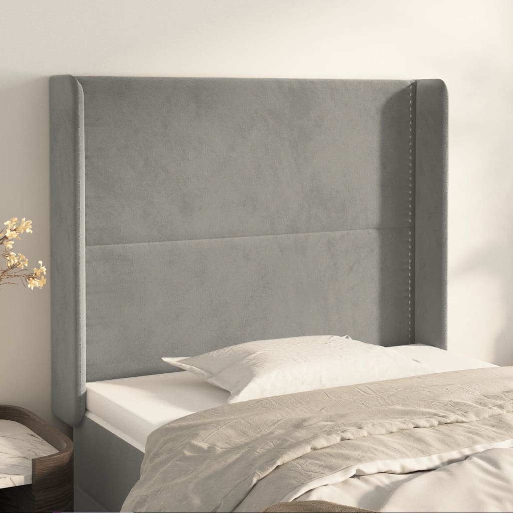 Testiera ad Orecchio Grigio Chiaro 83x16x118/128 cm in Velluto - homemem39