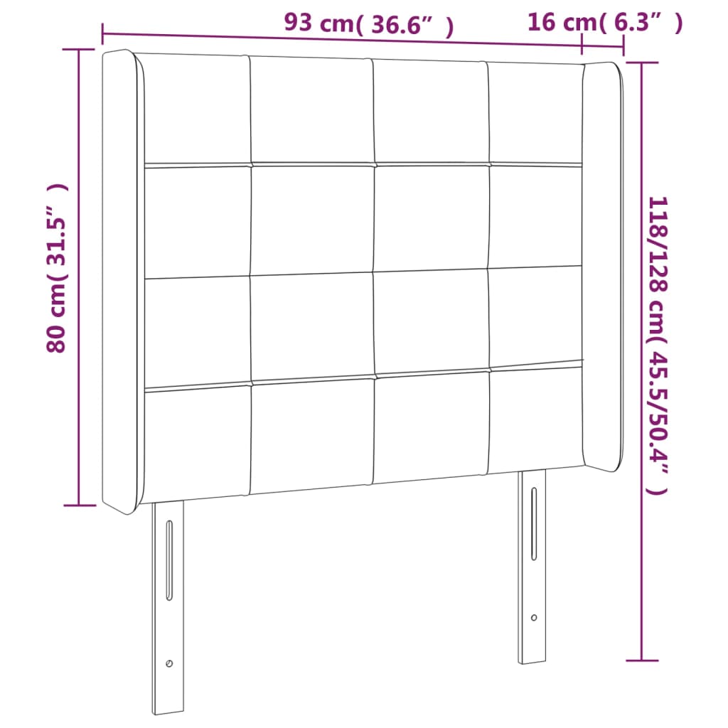 Testiera ad Orecchio Nera 93x16x118/128 cm in Tessuto - homemem39