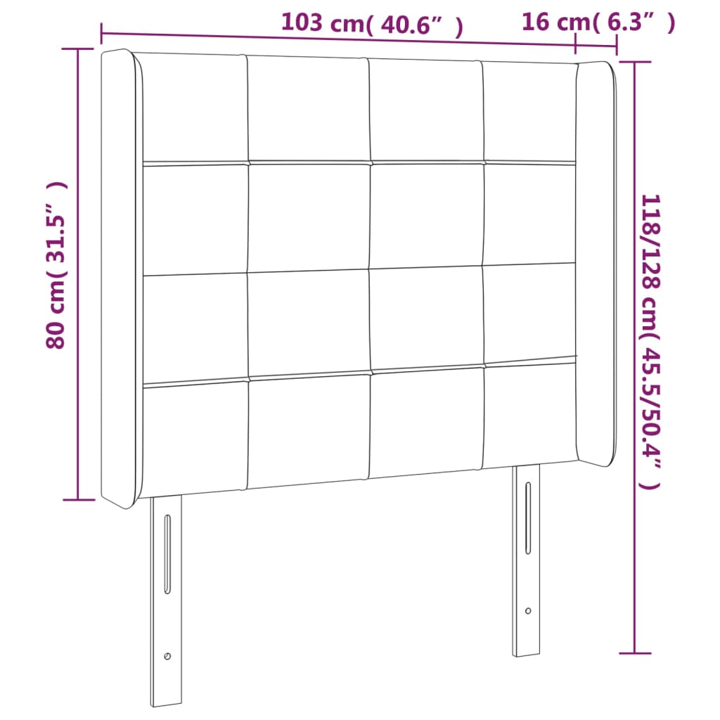 Testiera ad Orecchio Nera 103x16x118/128 cm in Tessuto - homemem39