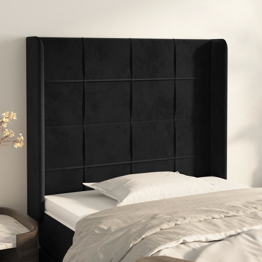 Testiera ad Orecchio Nera 103x16x118/128 cm in Velluto - homemem39