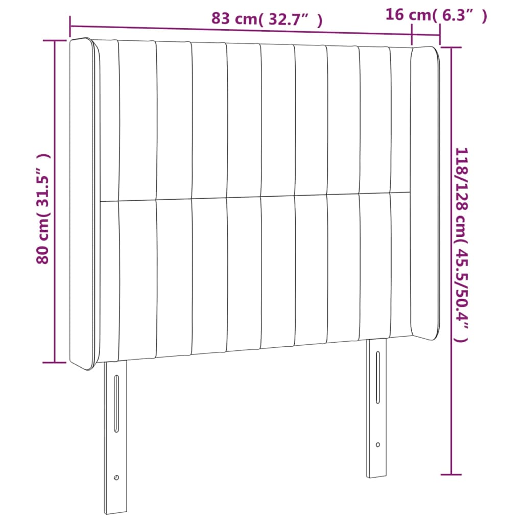 Testiera ad Orecchio Grigio Scuro 83x16x118/128 cm in Velluto - homemem39