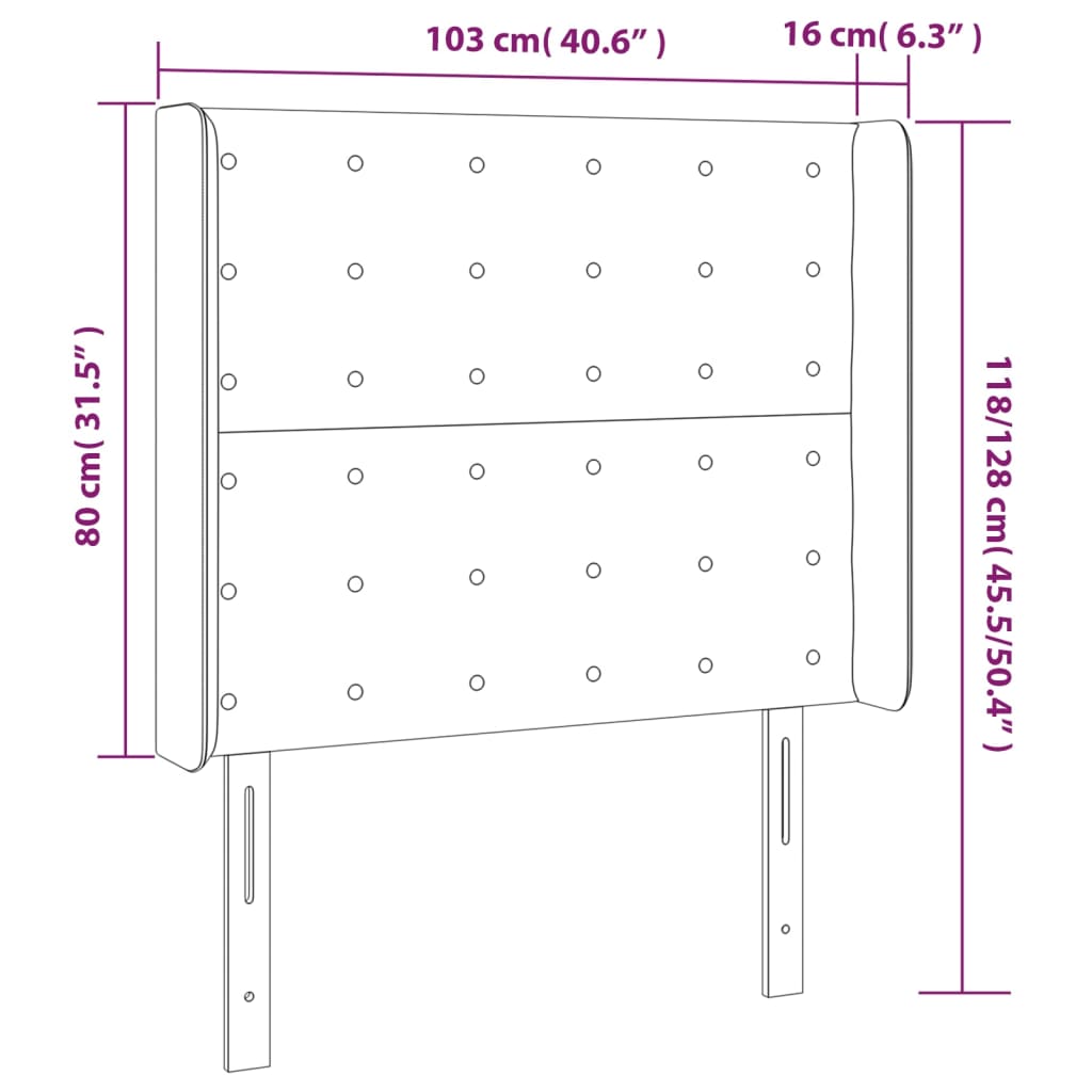 Testiera ad Orecchio Nera 103x16x118/128 cm in Tessuto - homemem39