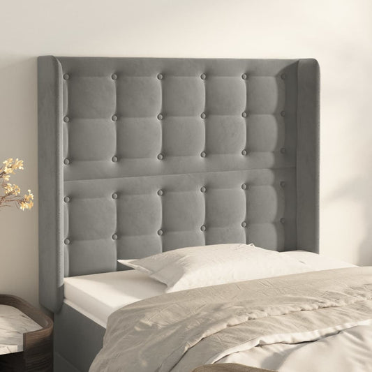 Testiera ad Orecchio Grigio Chiaro 103x16x118/128 cm in Velluto - homemem39