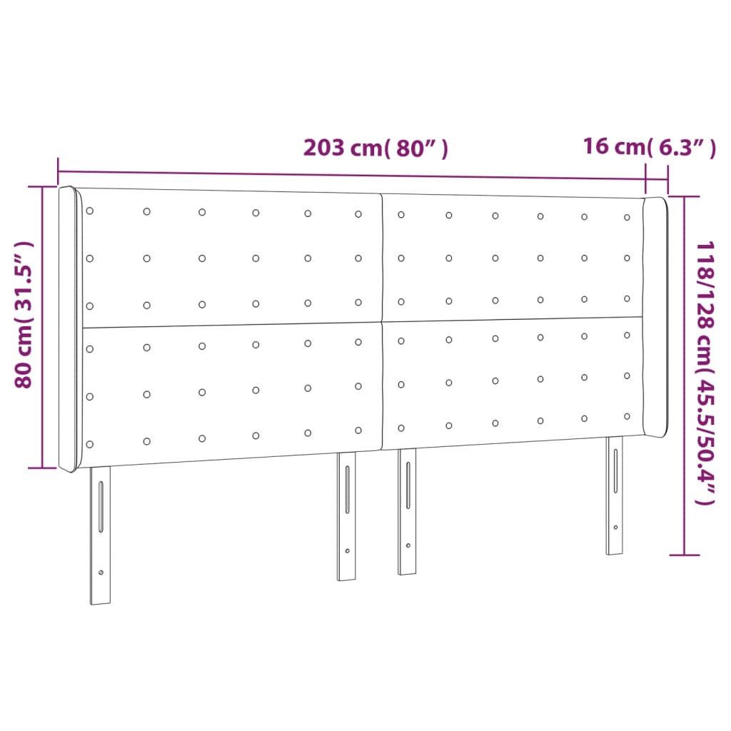 Testiera ad Orecchio Grigio Chiaro 203x16x118/128 cm in Velluto - homemem39